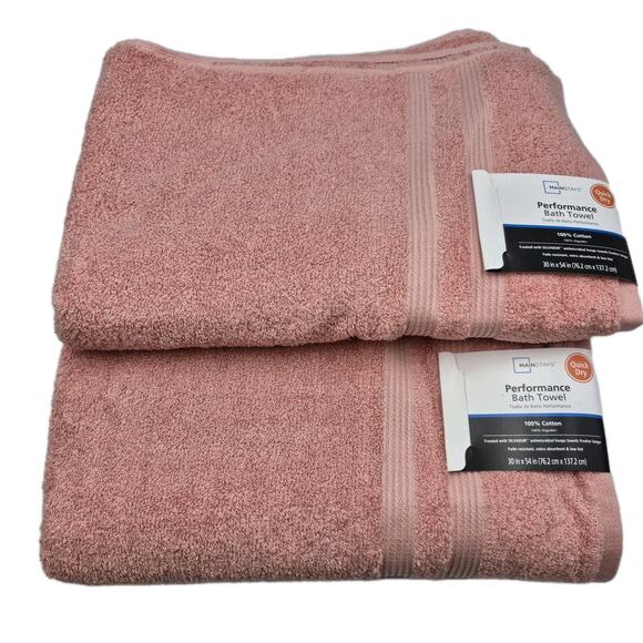 Two Mainstays Dusty Rose Quick Dry Bath Towels Cotton 30x54" NEW YK - Picture 1 of 8